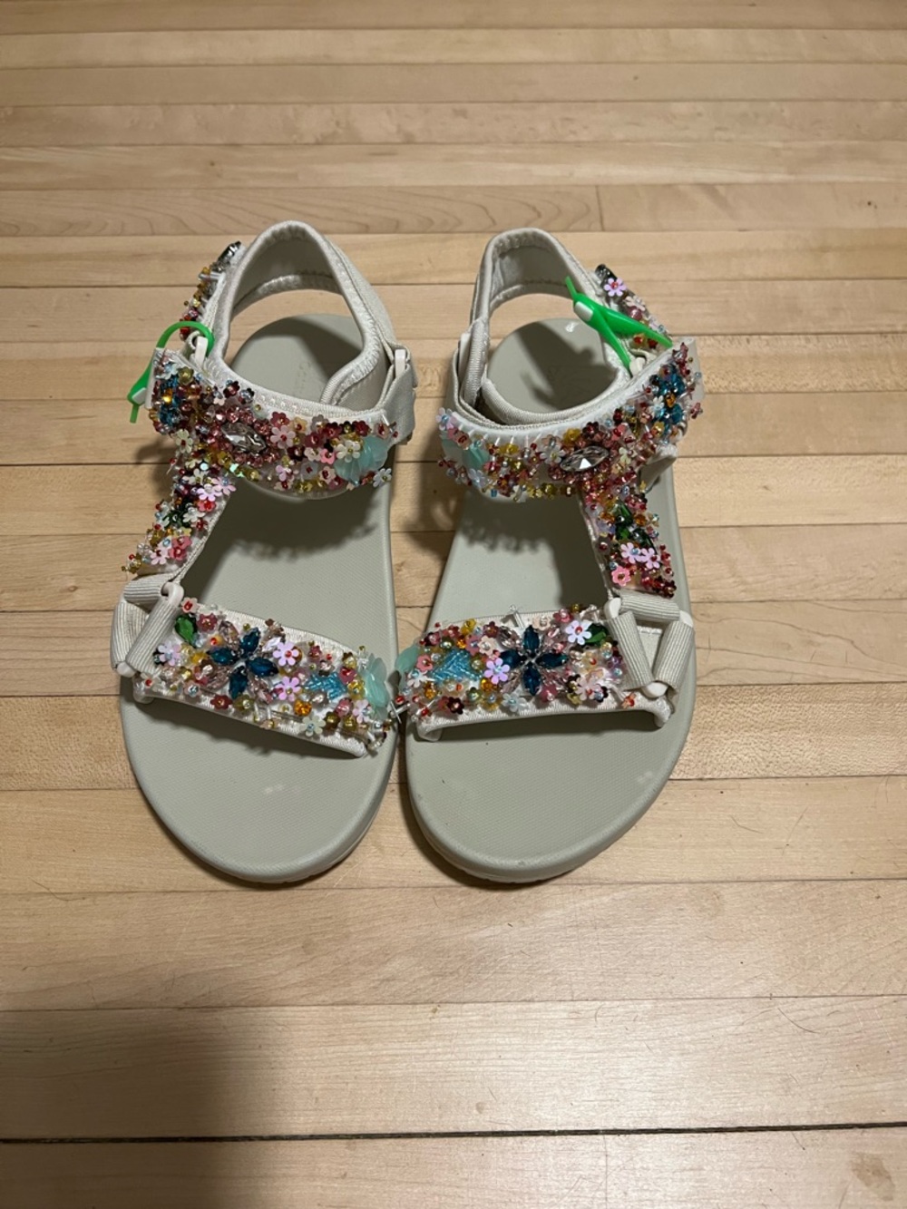 Free People White Beaded Floral Embellished Sandals